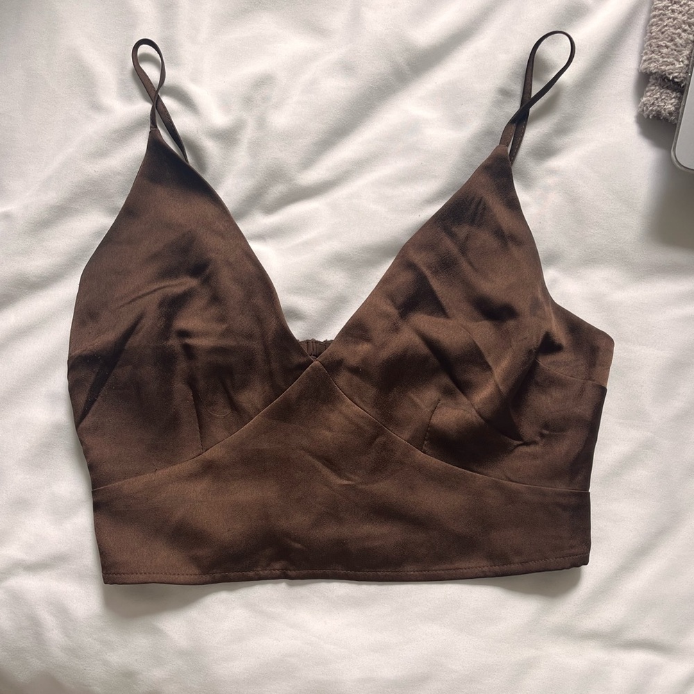 Brown Abercrombie silk/slip cropped top size XS